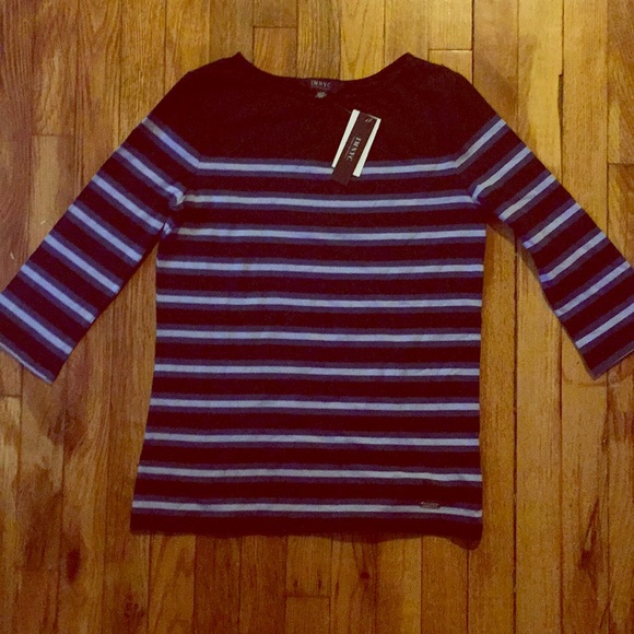 Teal gray and black striped Isaac Mizrahi shirt - Picture 1 of 2